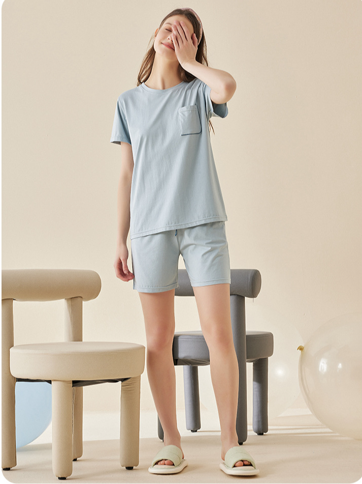 Modal Simple Crew Neck Loose Short Sleeve Couple Pajama Set