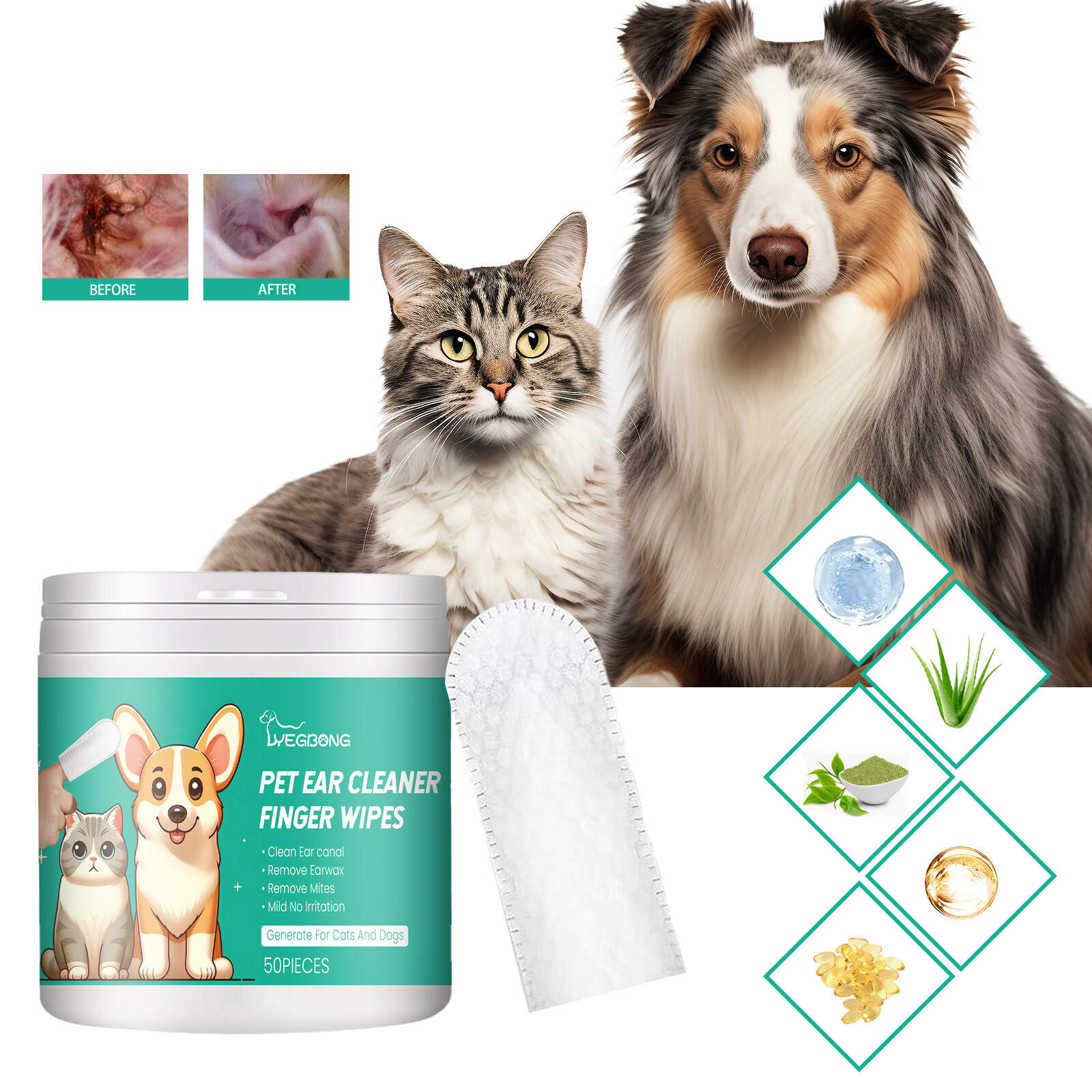 Pet Ear Cleaner Finger Wipes