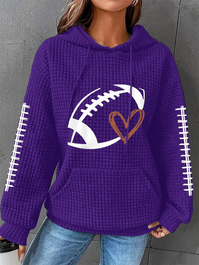 Women's Pumpkin Football Fall Print Waffle Hoodie- Buy 3 and get free shipping