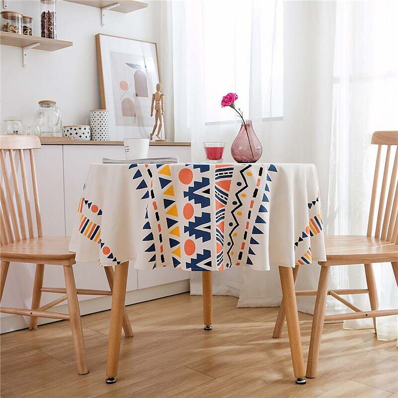 Boho Style Pastoral Tablecloth Round Table Cloth,Washable Table Cover