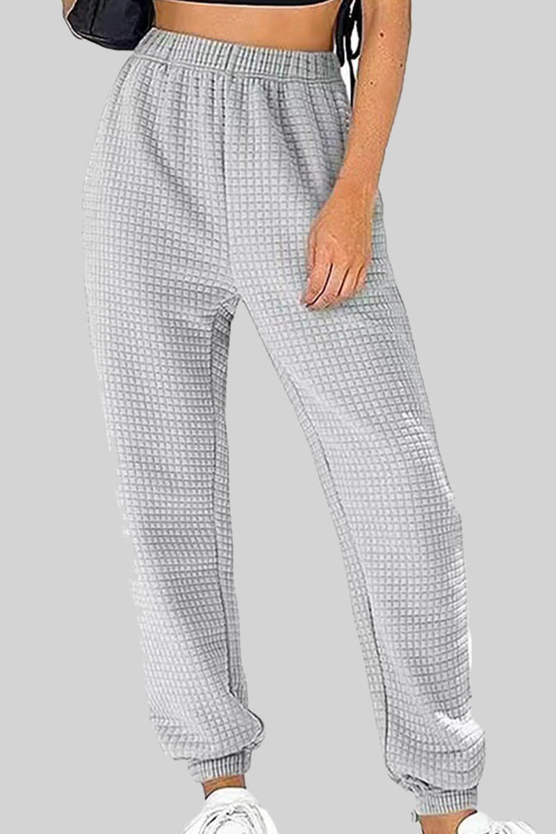 Light Gray Street Solid Patchwork Regular Mid Waist Straight Solid Color Bottoms