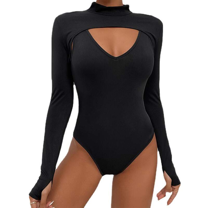 Sexy skinny cutout black jumpsuit