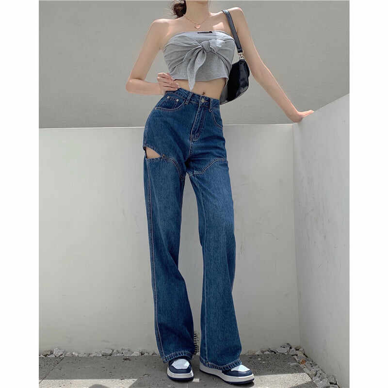 Vertical Loose High Waist Slim Jeans