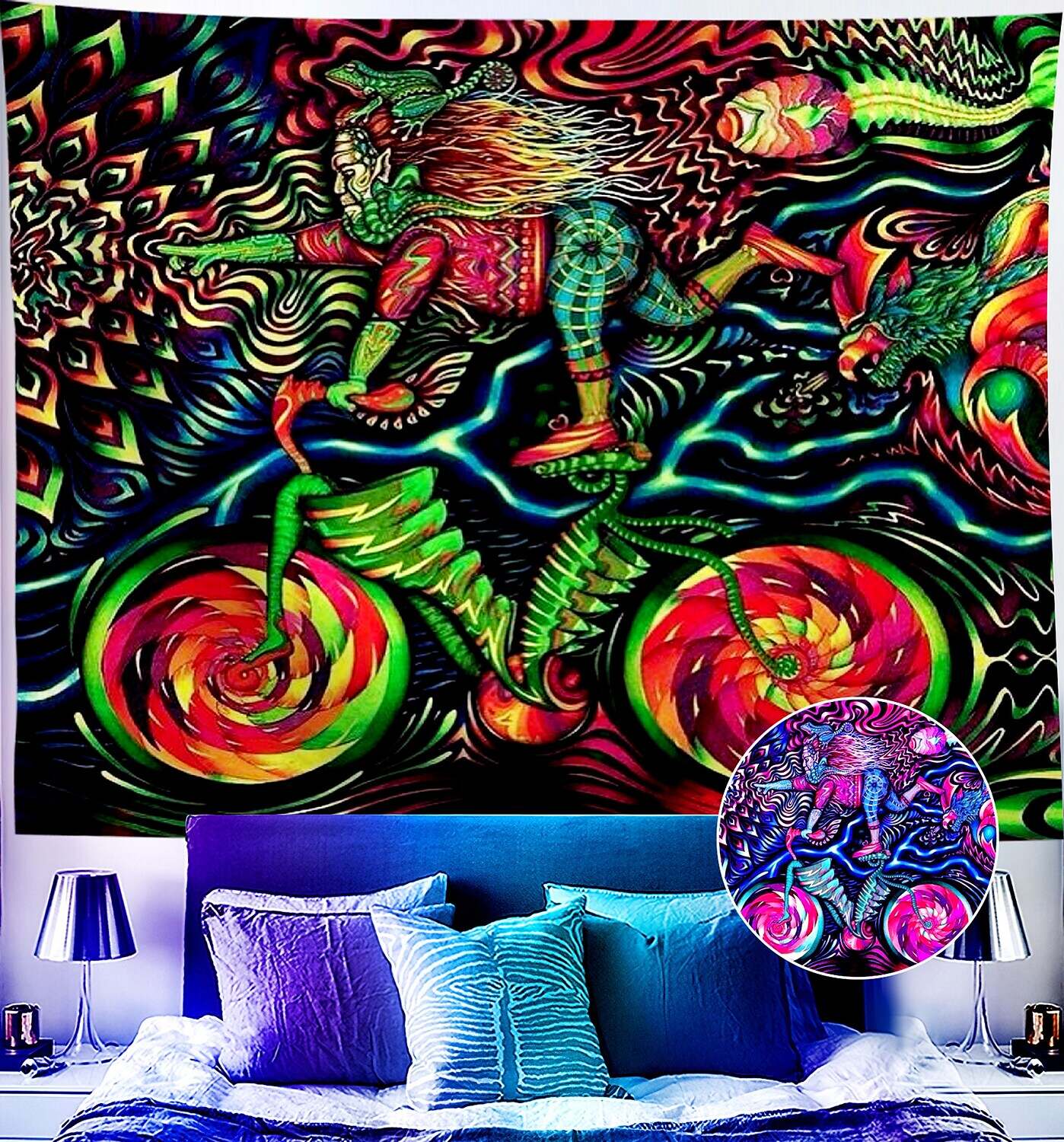 Trippy Blacklight UV Reactive Wall Tapestry Alien Psychedelic Butterfly