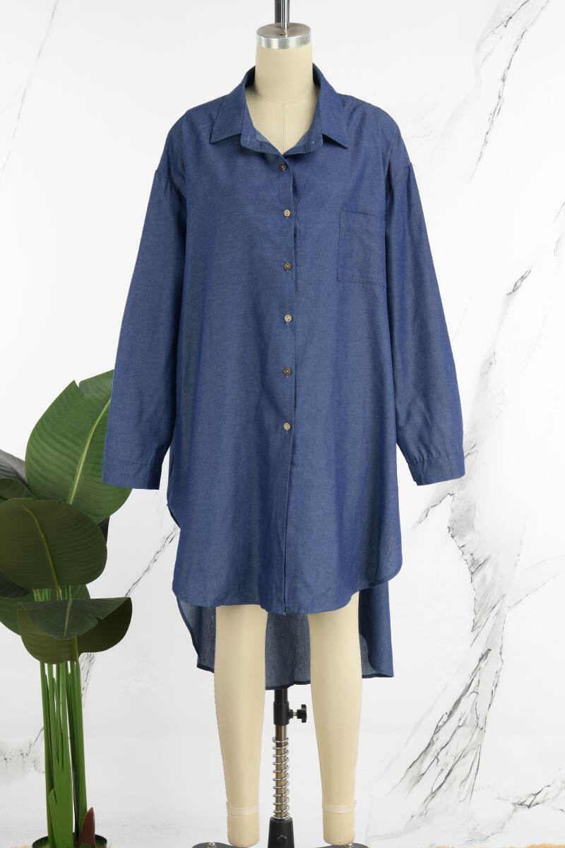 Black Gray Casual Solid Patchwork Asymmetrical Shirt Collar Long Sleeve Regular Denim Dresses