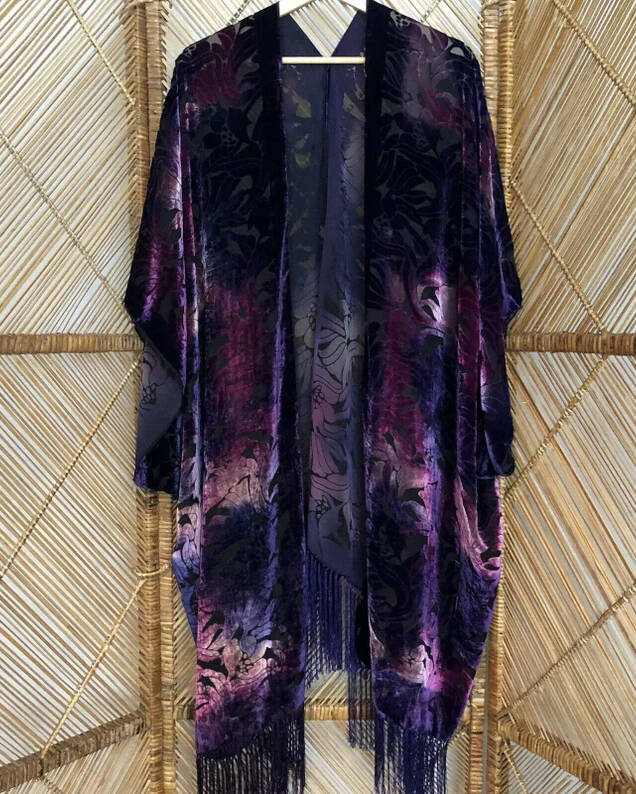 Kimono Fringed Velvet Cardigan Jacket