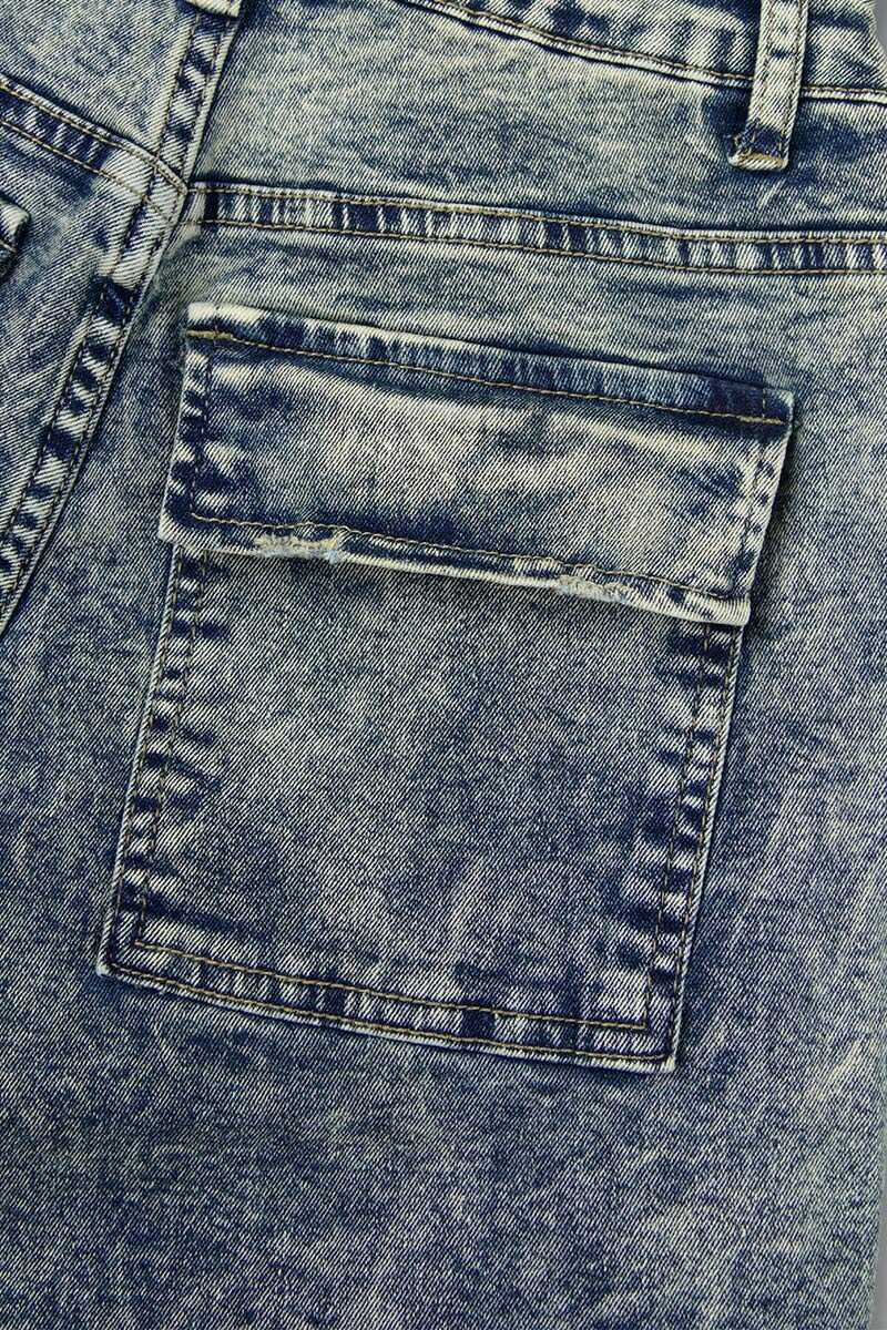 The cowboy blue Casual Street Solid Make Old Patchwork Pocket Buttons Zipper Mid Waist Straight Denim Jeans