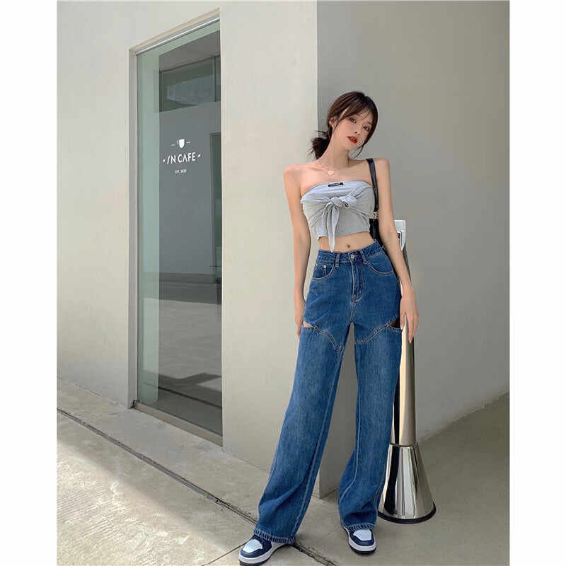 Vertical Loose High Waist Slim Jeans