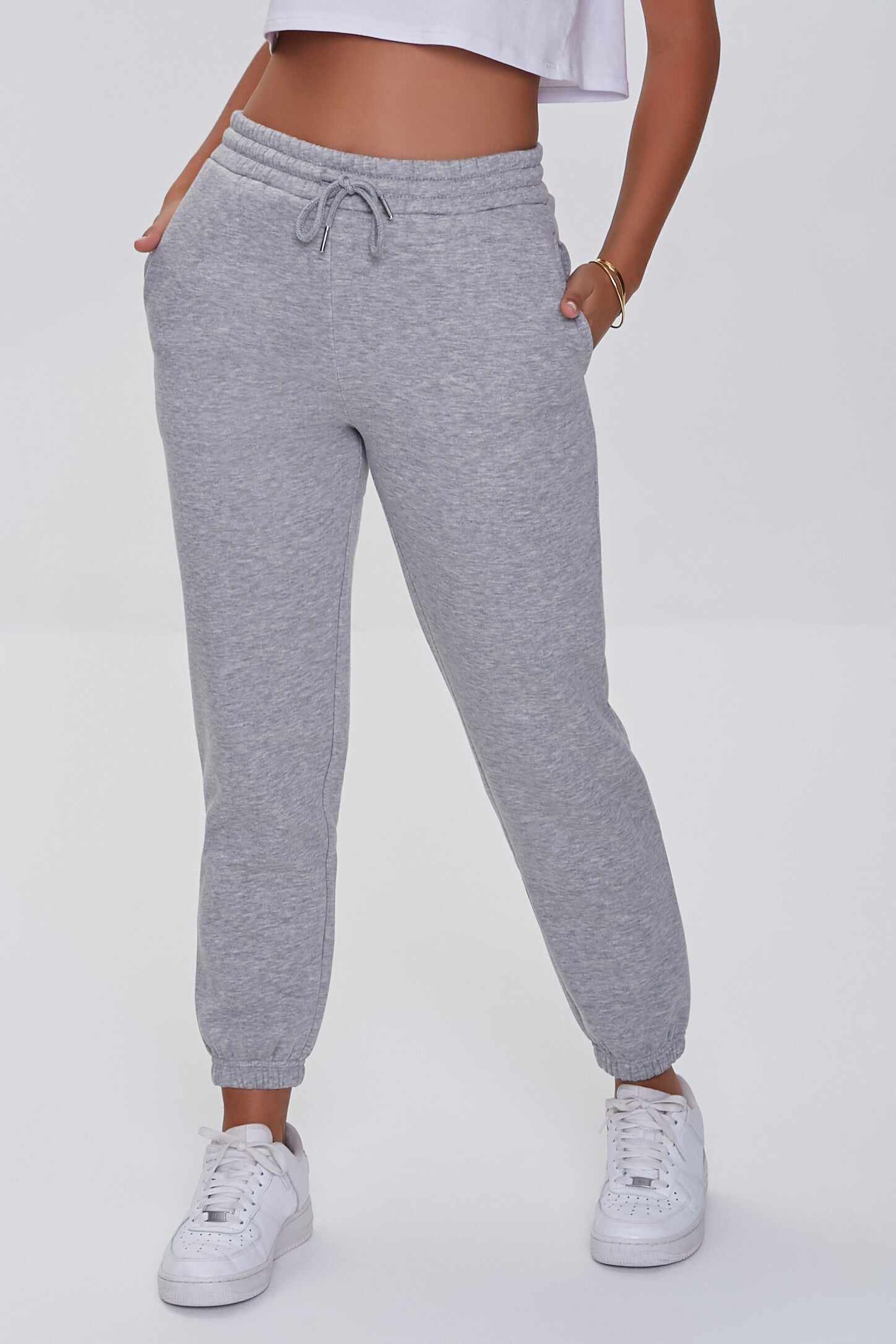 Women Apparel | Basic Fleece Drawstring Joggers Heather Grey Forever21 - GX08088