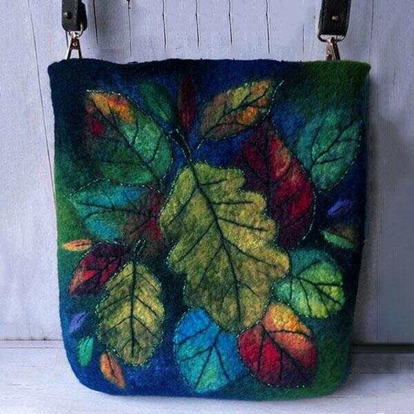 Women Colorful Leaf DIY Lamb Hair Bag Crossbody Bag