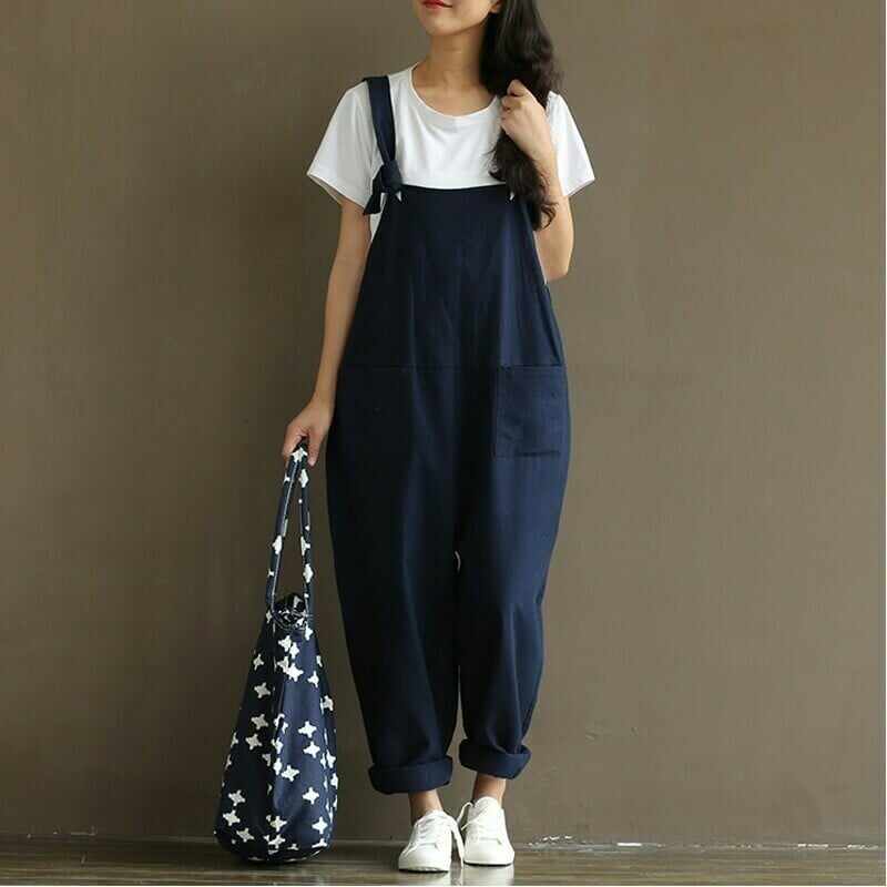 Women's Cotton Suspenders Casual Trousers