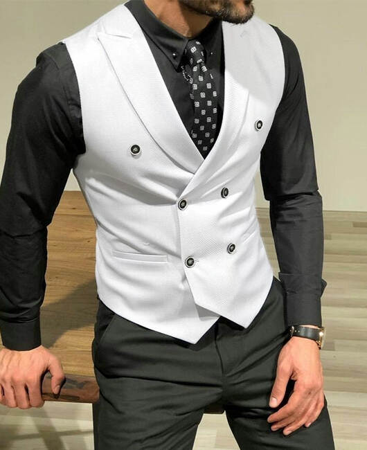 Elegant Plain Lapel Collar Slim Fit Double Breasted Blazer Vest