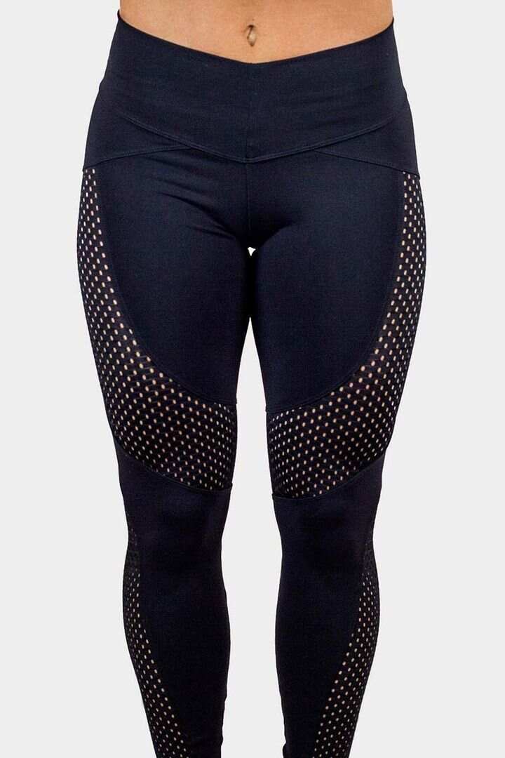 Contrast Mesh Hollow Out Sports Leggings