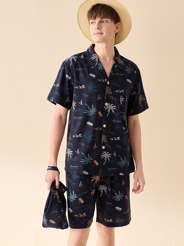 Hawaii Regular Fit Cotton Short Sleeve Couple Pajama Set