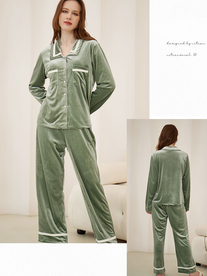 Plain Simple Pleuche V Neck Long Sleeve Pajama Set