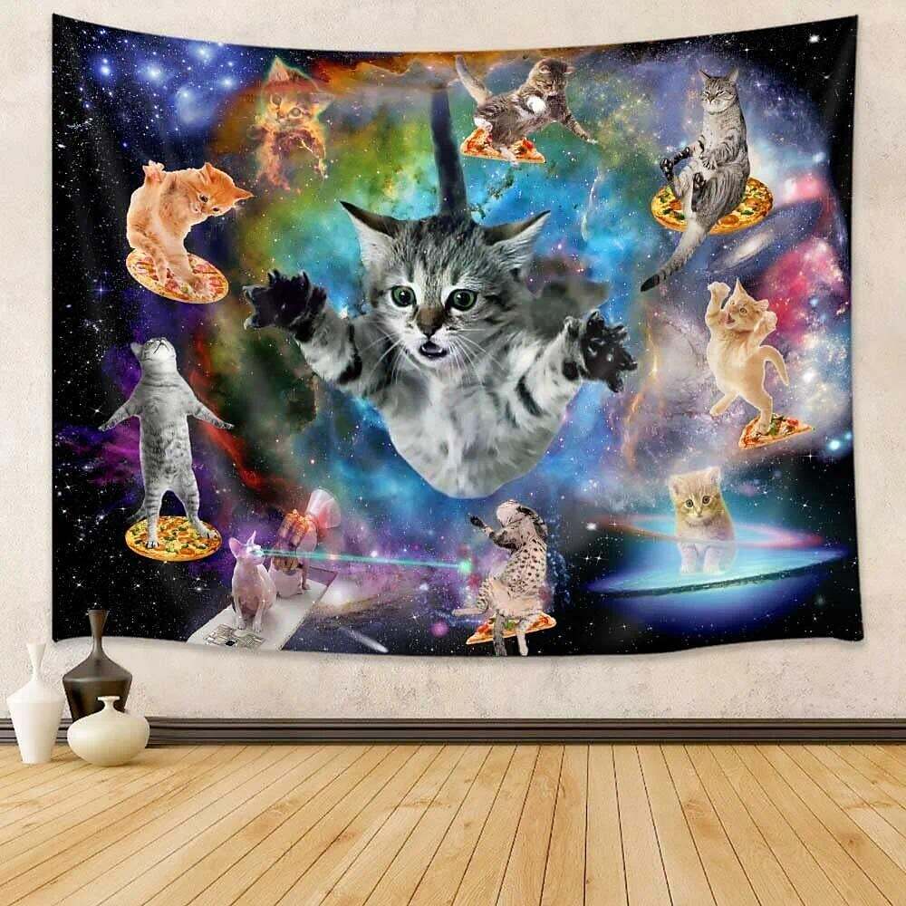 Funny Wall Tapestry Art Decor Cats Galaxy Pizza