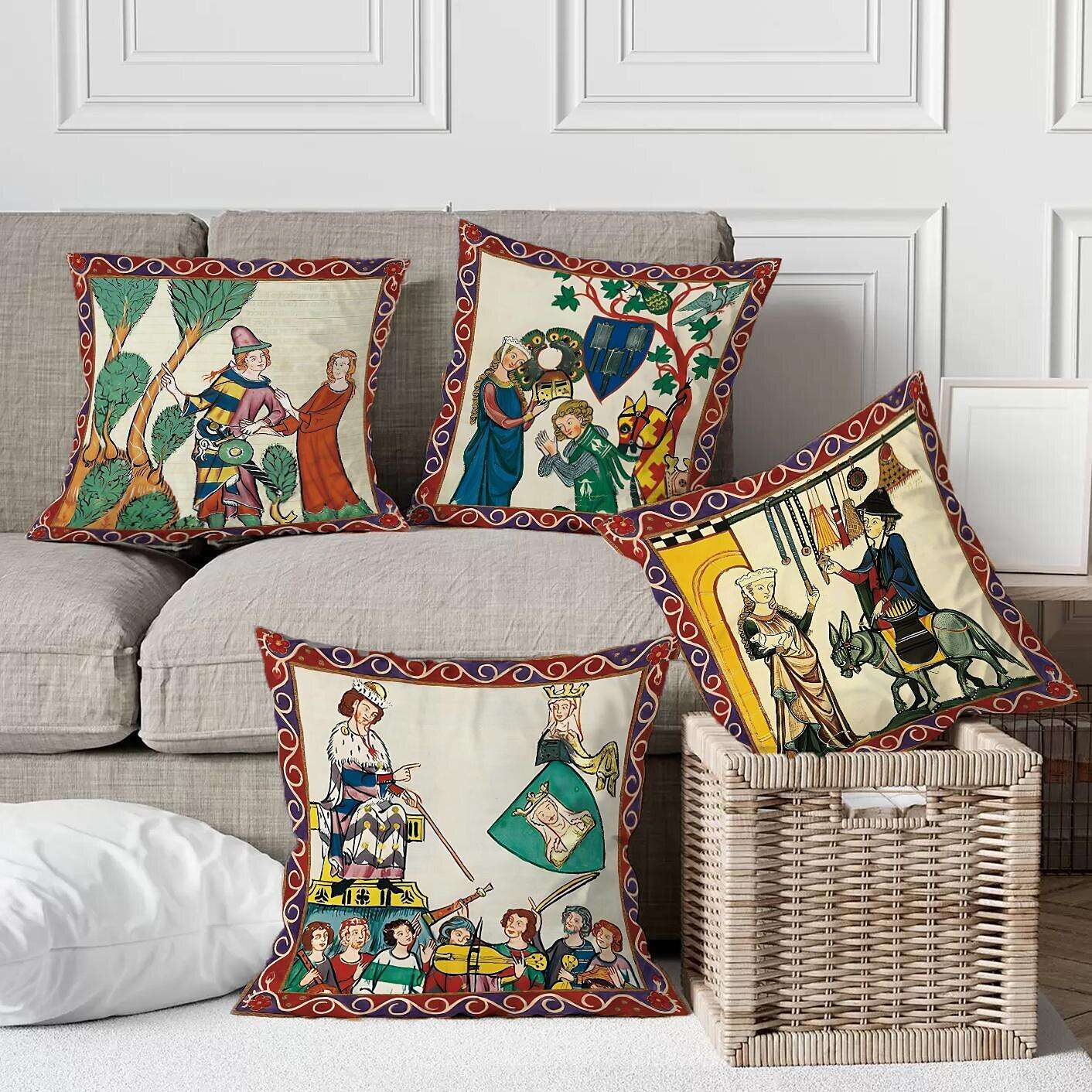 Medieval Codex Double Side Pillow Cover 4PC Soft Decorative Square Cushion Case Pillowcase for Bedroom Livingroom Sofa Couch Chair