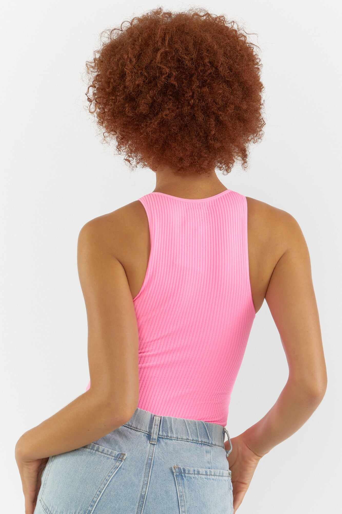 Women Apparel | Racerback Crew Neck Bodysuit Neon Pink Forever21 - FX53673