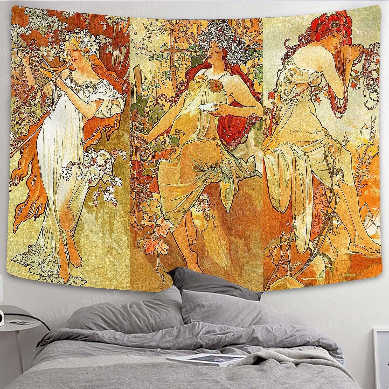 Art Nouveau Lady Tapestry Medieval Wall Art Decor Victoria