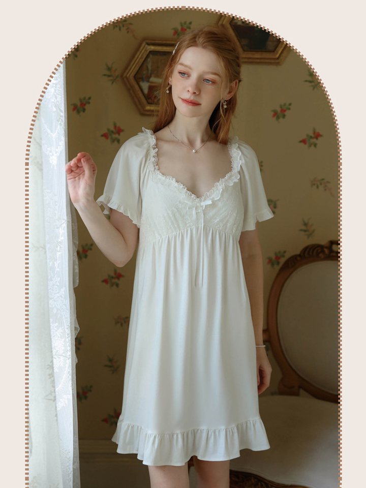 Simple Lace Cotton Square Neck Nightdress