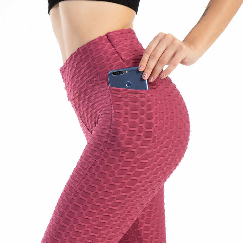 JIANWEILI push up leggings Woman High waist fitness anti cellulite legging femme Side pockets Gym Stretch pants Breathable