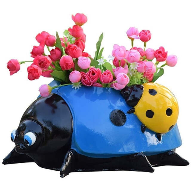 Metal Ladybug Flower Pot