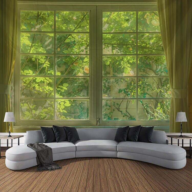 Natural Window Forest Scenery Tapestry Art Decoration