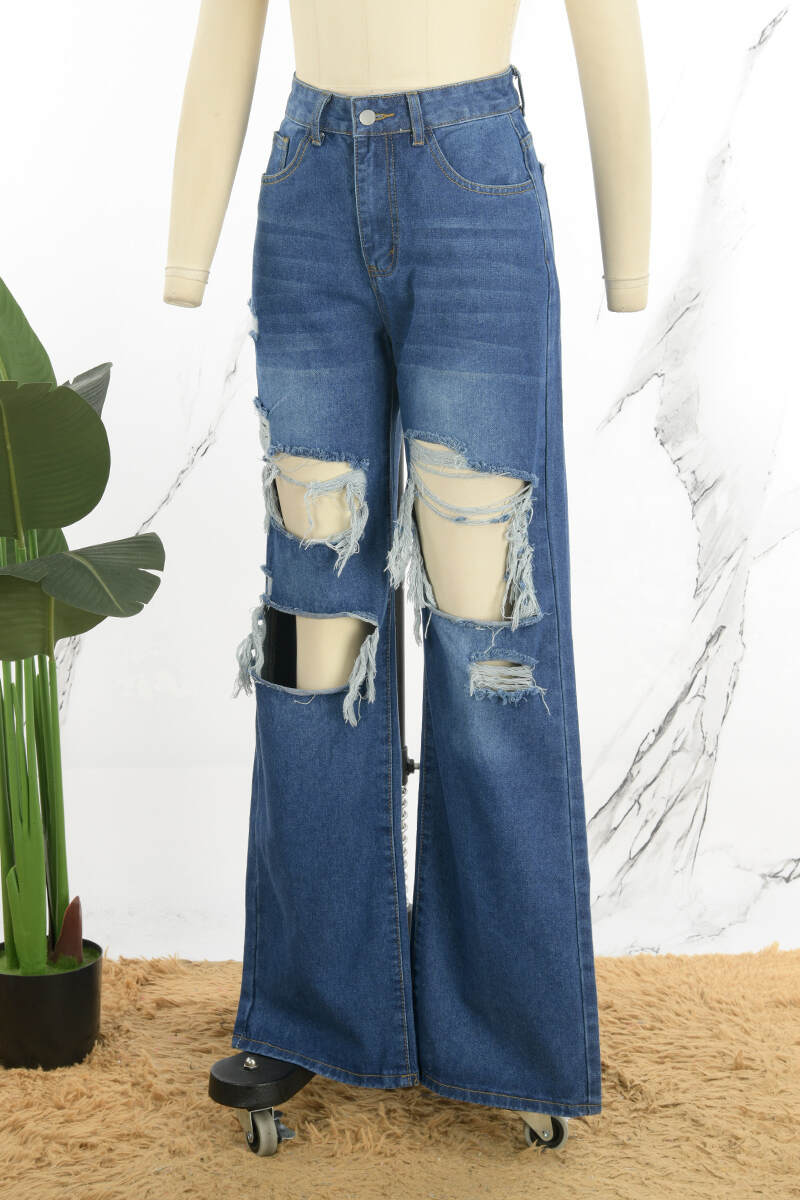 Blue Casual Solid Ripped High Waist Skinny Denim Jeans