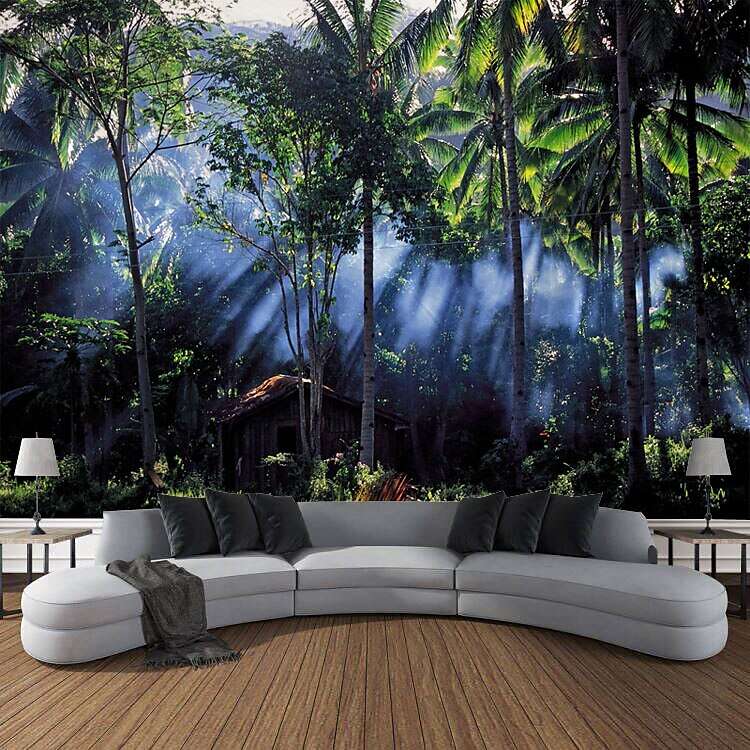 Tropical Forest Rainforest Landscape Wall Tapestry Magical Natural Green Tree