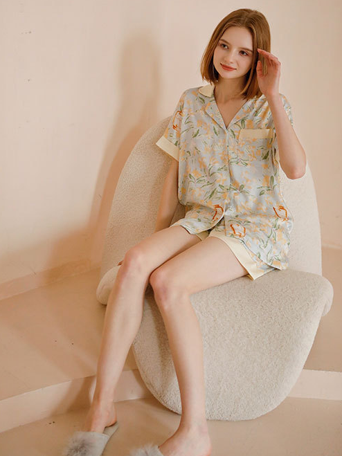 Vacation Loose Shawl Collar Short Sleeve Pajama Set