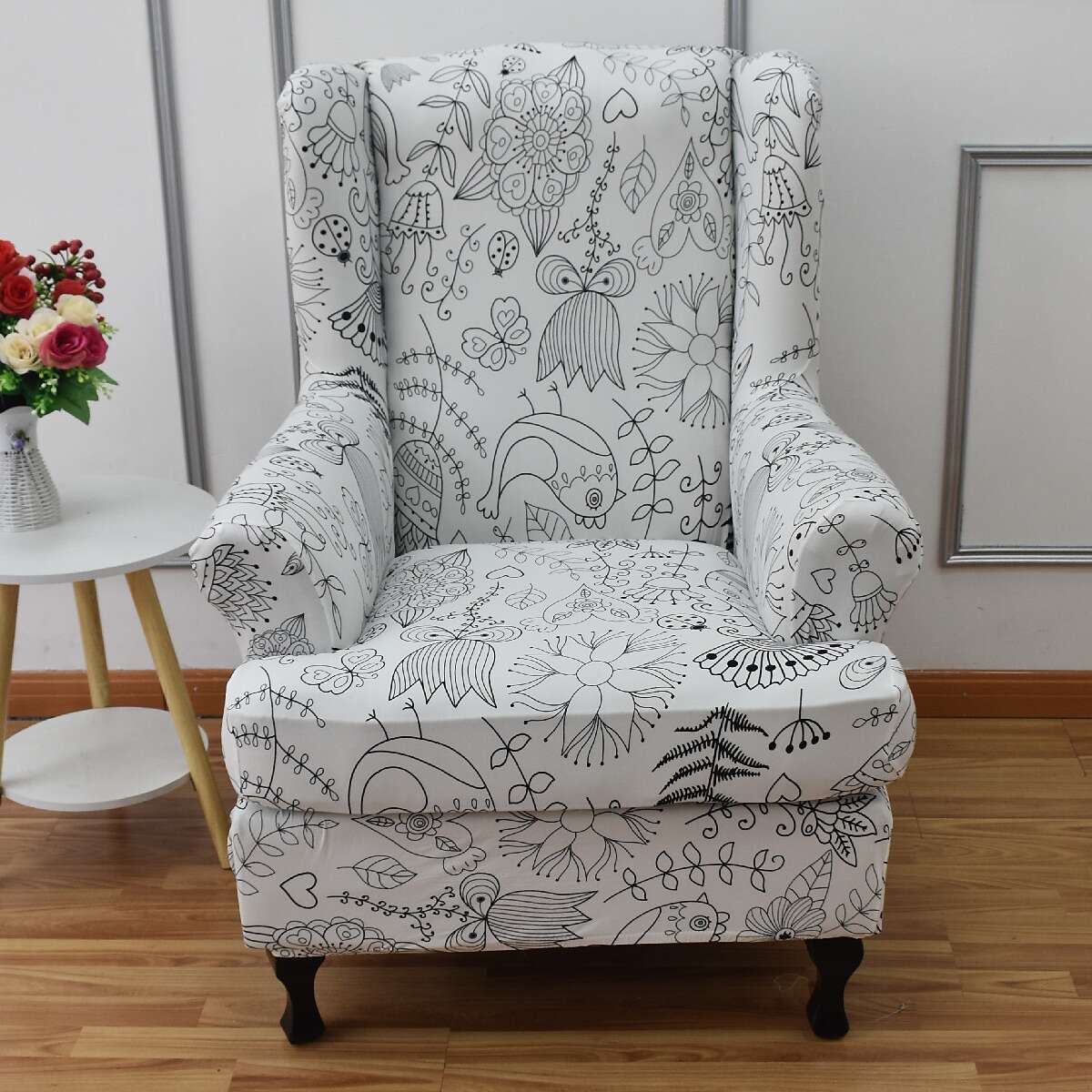 Stretch Wingback Chair Cover Boho/Flower Pattern