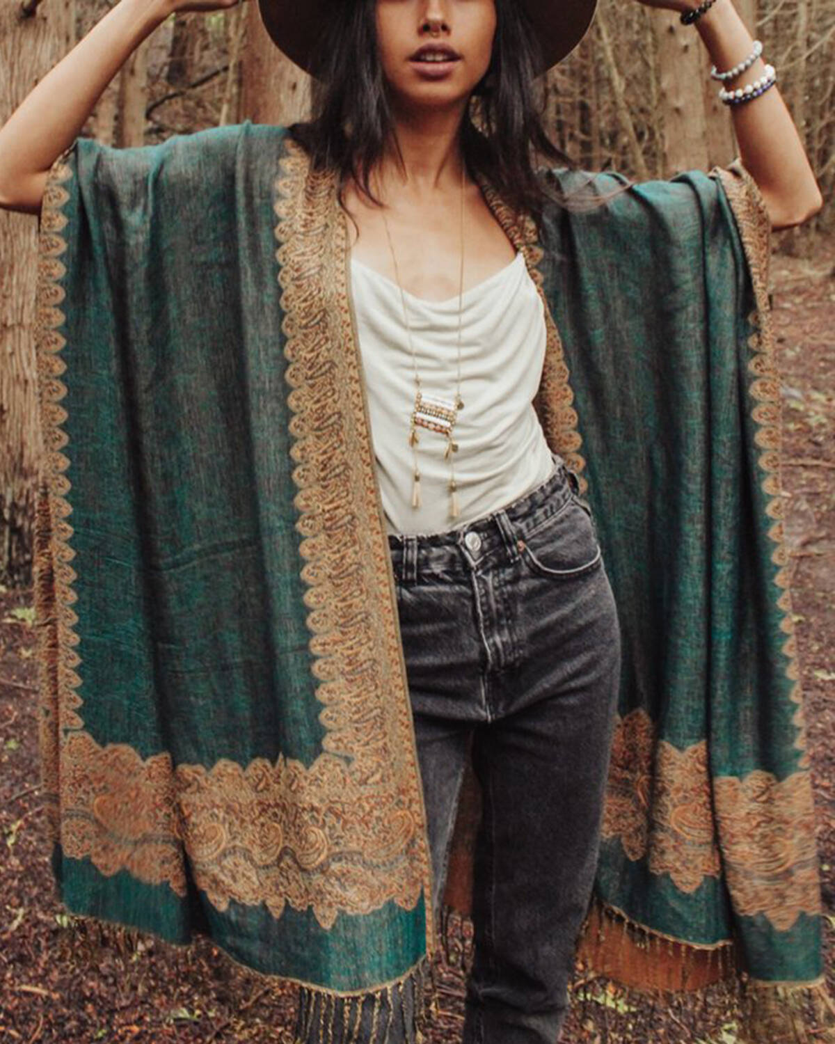 Vintage printed loose tassel cardigan