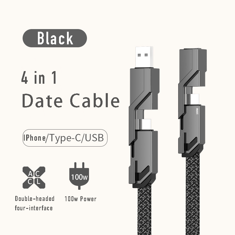 4-in-1 Flat Braided Anti-tangle Charger Cable with Velcro