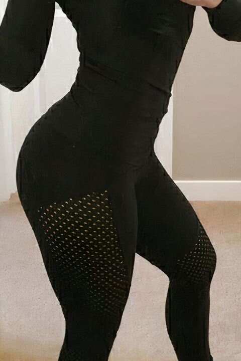 Contrast Mesh Hollow Out Sports Leggings