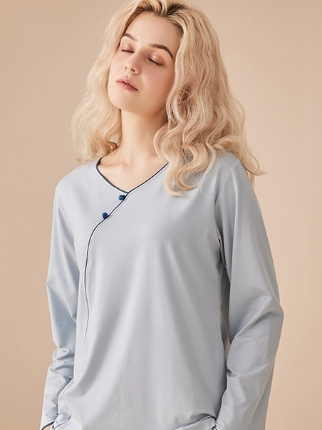 Regular Sleeve Loose Simple Long Sleeve Pajama Set