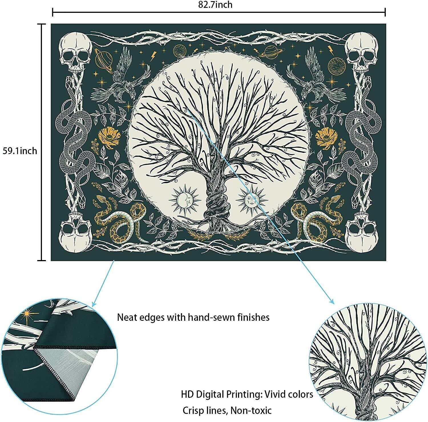 Trippy Large Wall Tapestry Tree Skull Art Decor