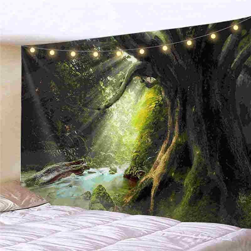 Landscape LED Lights Wall Tapestry Art Decor Waterfall Sunsetn Print