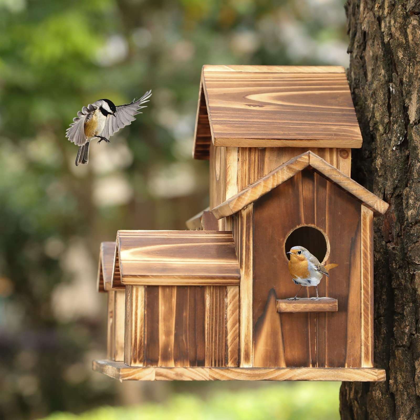 Last Day 50% OFF6 Hole Handmade Natural Bird House for Backyard/Courtyard/Patio Decor