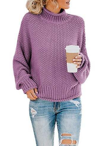 Knitted solid color turtleneck warm sweater