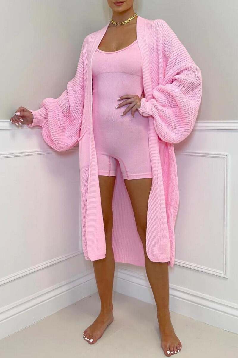 Rose Pink Casual Solid Cardigan Outerwear