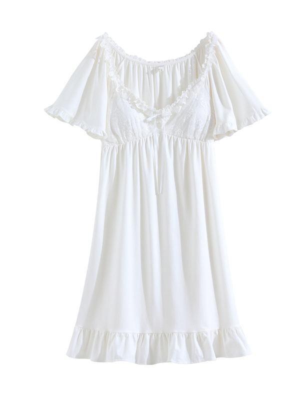 Simple Lace Cotton Square Neck Nightdress