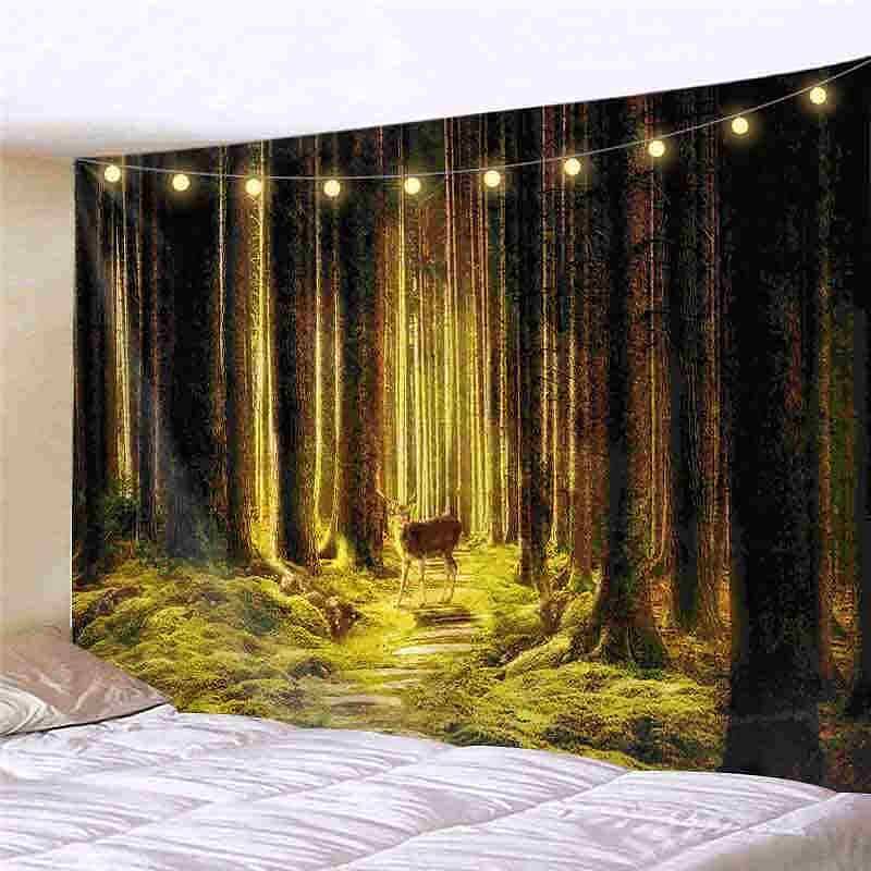 Landscape LED Lights Wall Tapestry Art Decor Forest Waterfall Print