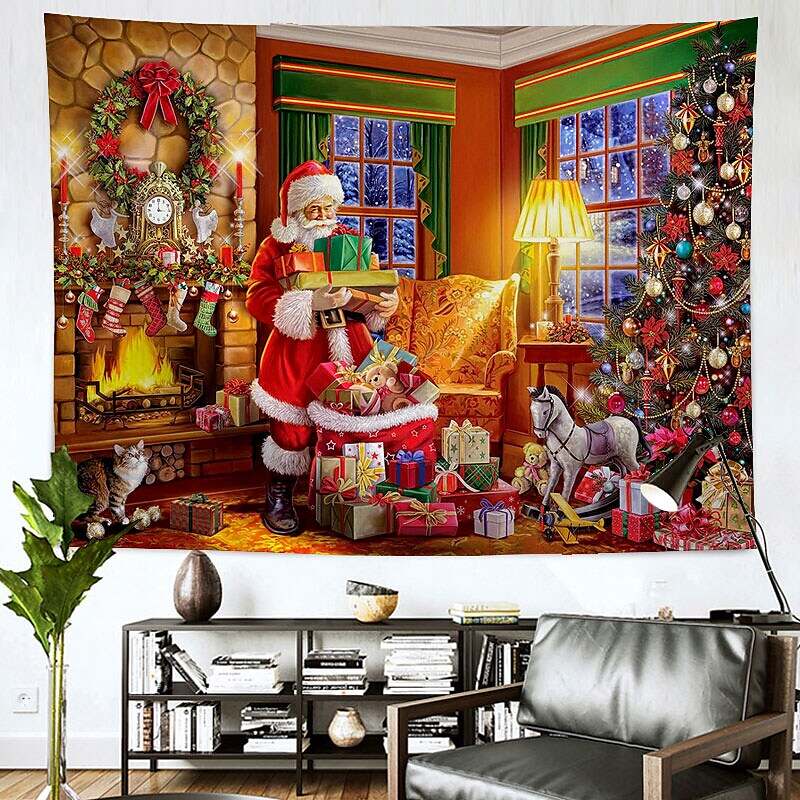 Christmas Santa Claus Holiday Party Wall Tapestry Art Decor