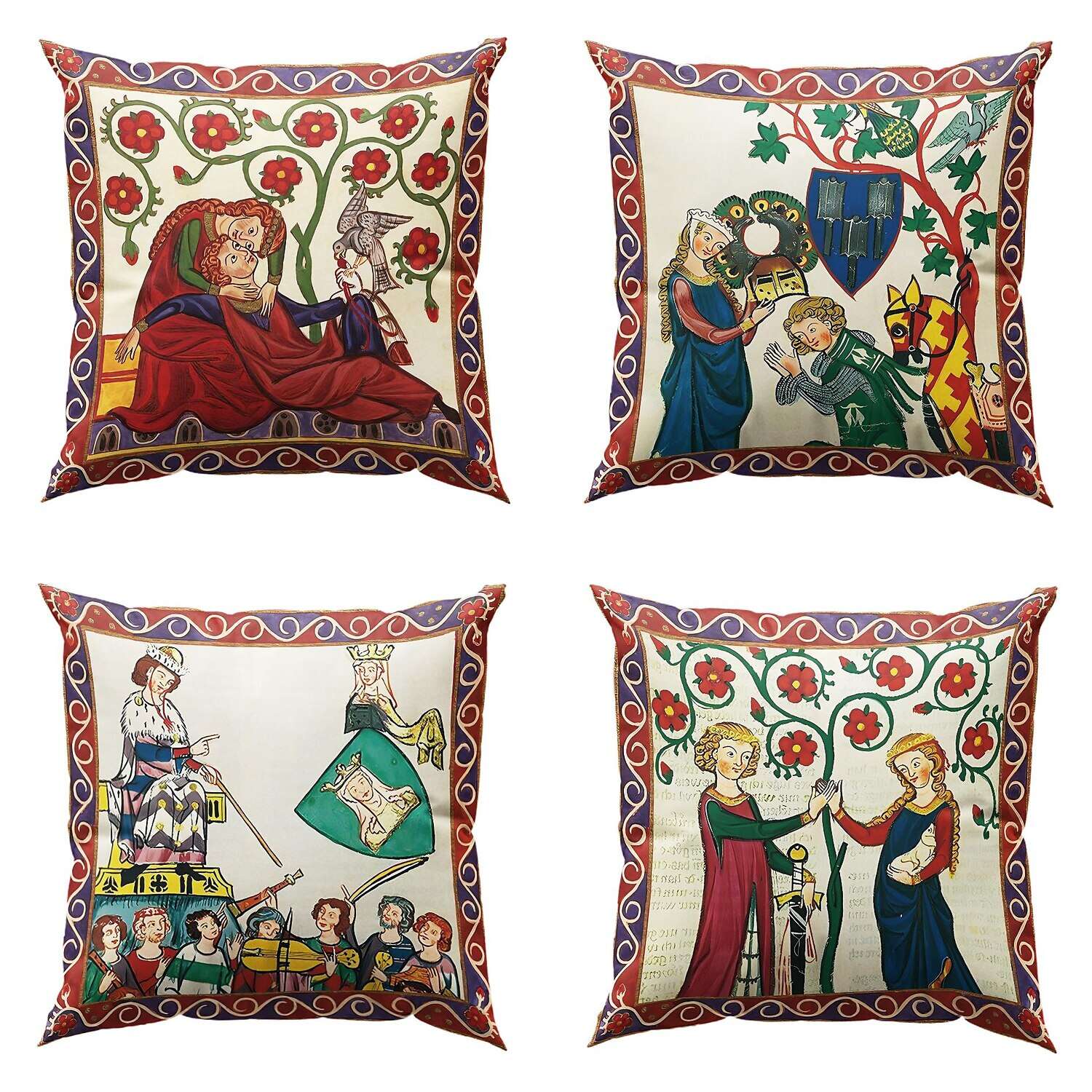 Medieval Codex Double Side Pillow Cover 4PC Soft Decorative Square Cushion Case Pillowcase for Bedroom Livingroom Sofa Couch Chair