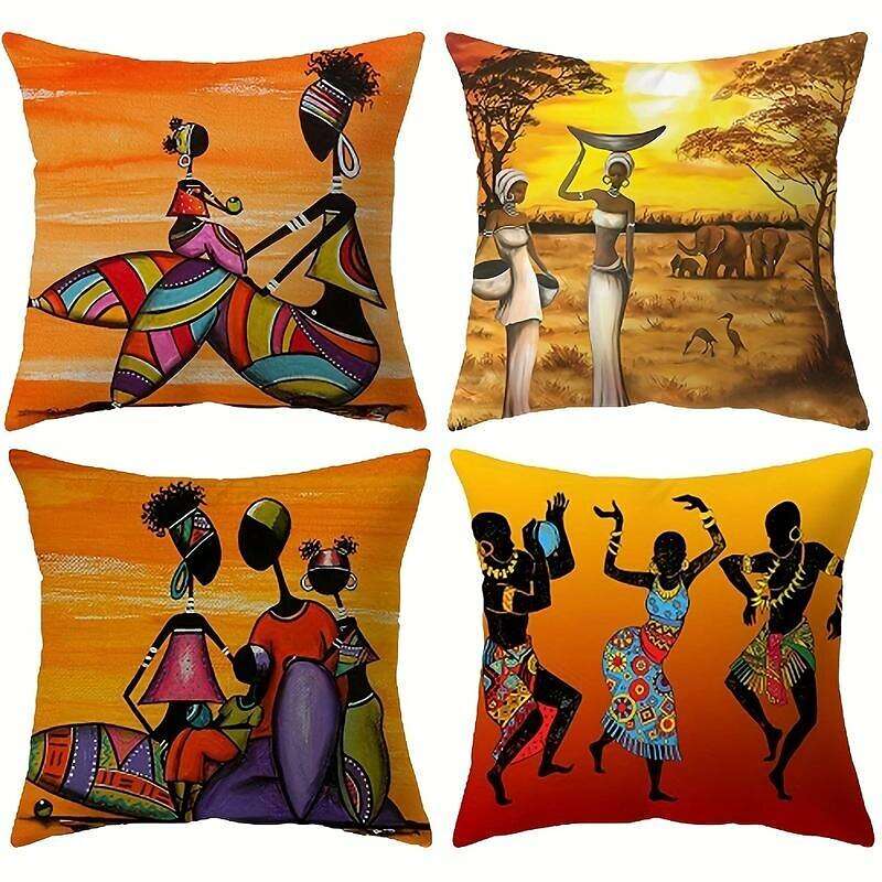 African Women Double Side Pillow Cover 4PC Soft