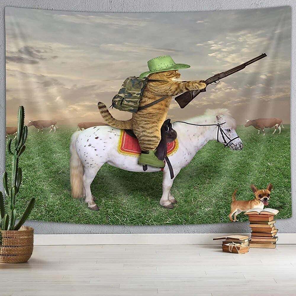 Funny Wall Tapestry Art Decor Horse Cat Solider