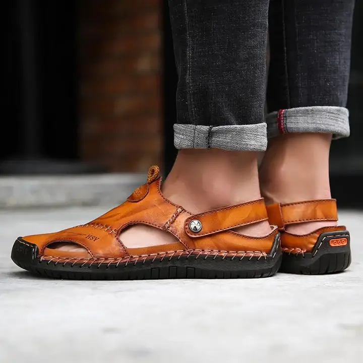 Men's Hand Stitching Soft Outdoor Closed Toe Leather Sandals