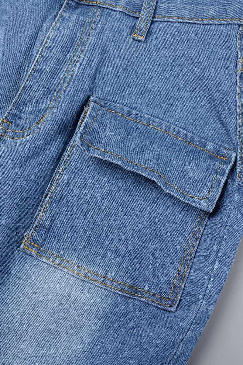 Blue Casual Solid Patchwork Buttons High Waist Skinny Denim Skirts