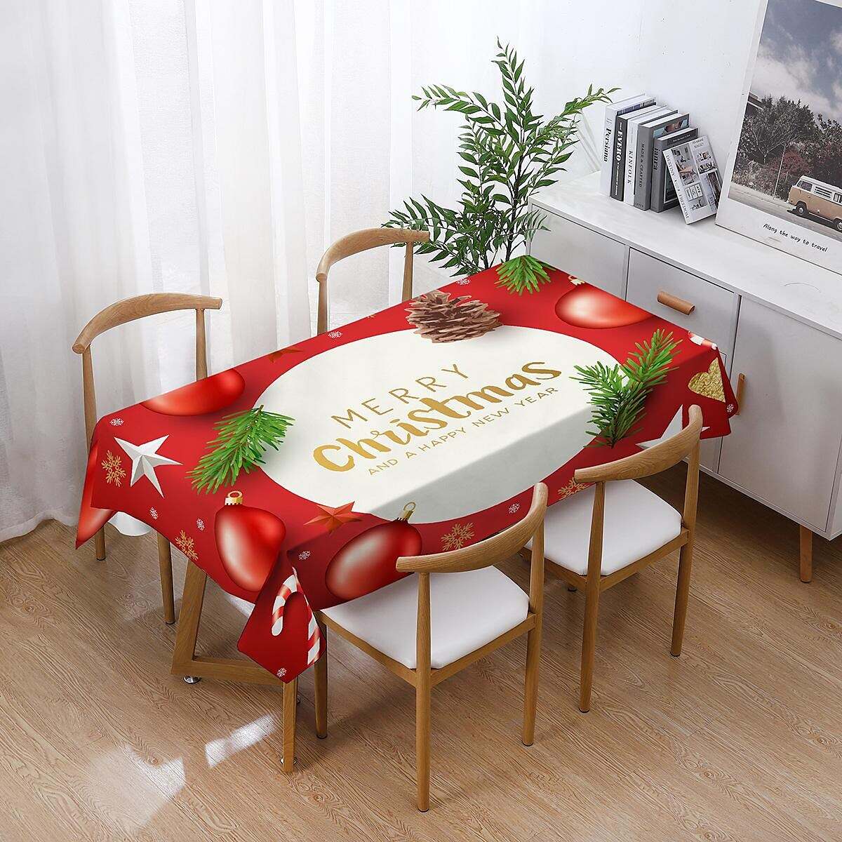 Christmas Printed Cotton Linen Rectangle Tablecloth