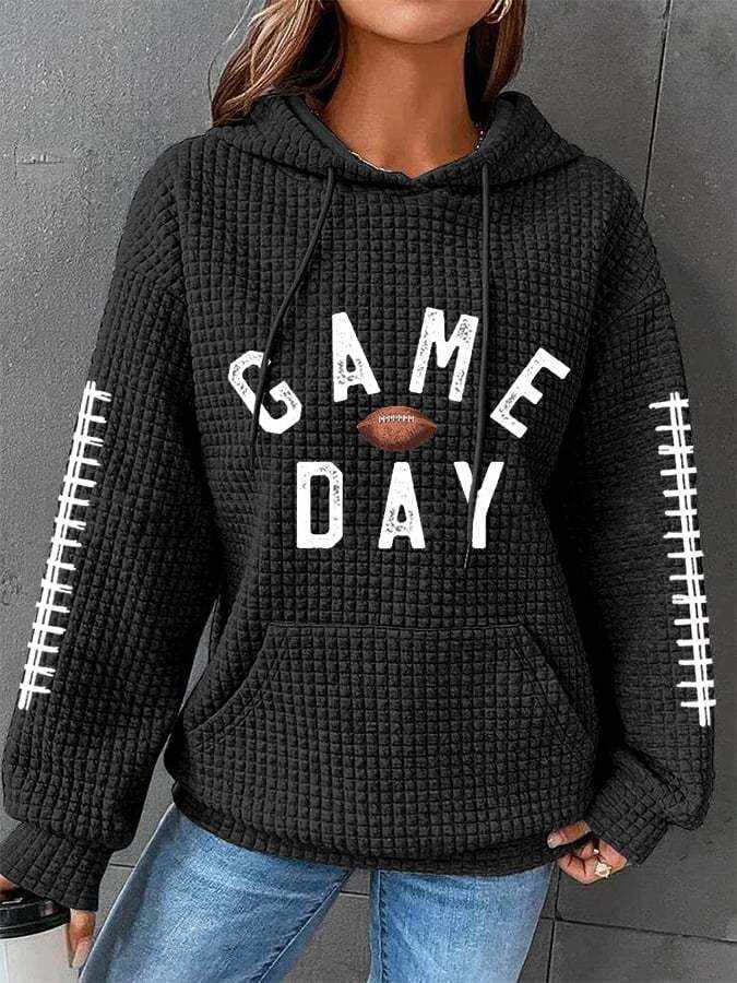 Women's Pumpkin Football Fall Print Waffle Hoodie- Buy 3 and get free shipping